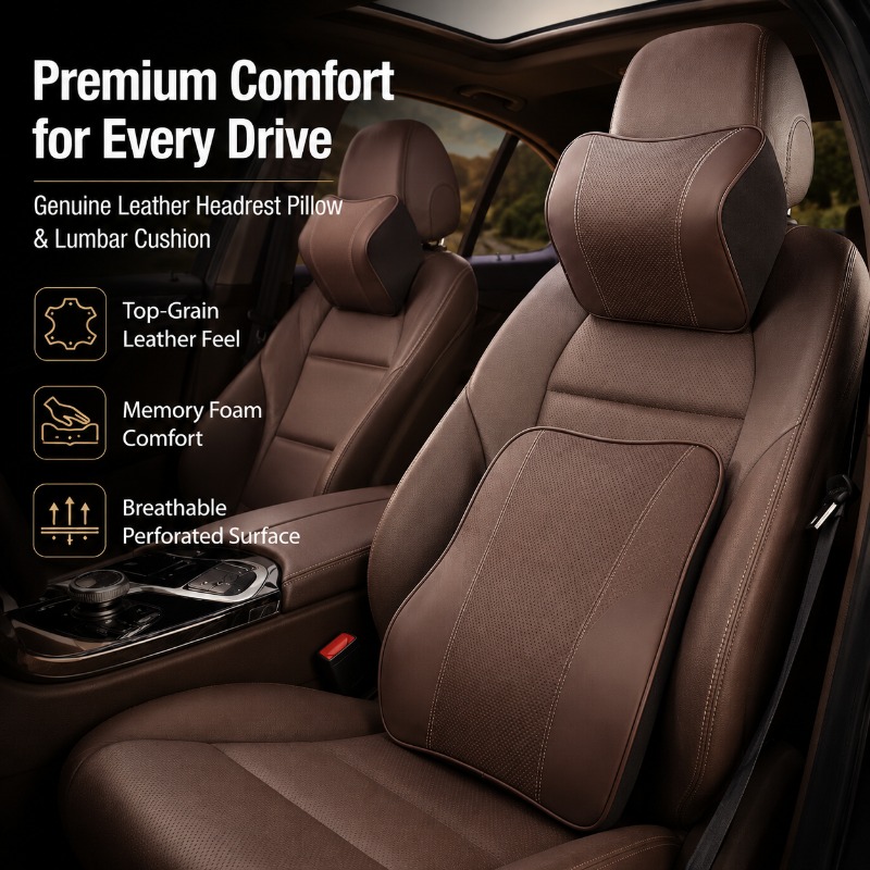 Memory Foam Car Neck Pillow Lumbar Support - メモリーフォーム車用ネックピロー腰椎サポートクッション本革シートバックレストパッド（車、SUV、トラック用）