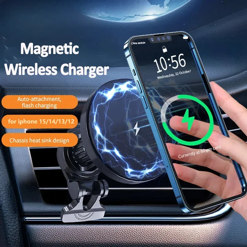 Magnetic Phone Holder For Car Vent - ワイヤレス磁気カーチャージャー,iPhone 15,14,13,12,11pro max用ホルダー,急速充電マグネット,エアベント,チップステーション