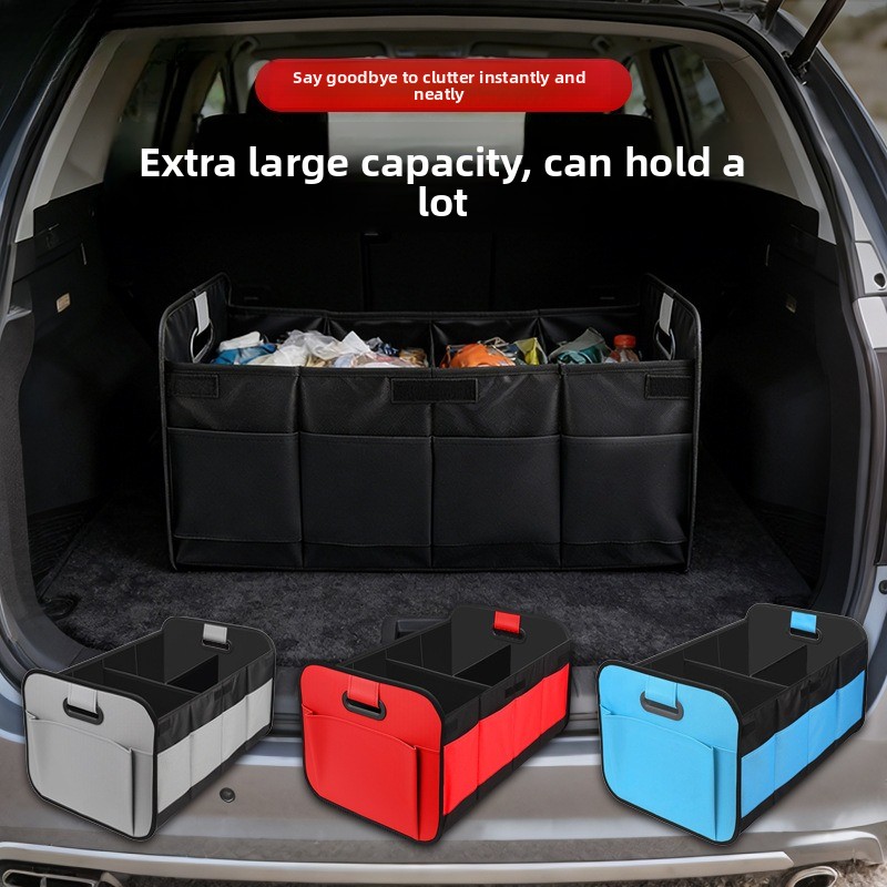 Car Trunk Organizer Foldable Storage Box - 60Lオックスフォード生地製、SUVやセダン車に対応した大容量折りたたみ式収納ボックス。複数のポケットを備えた、車のトランク用オーガナイザー。