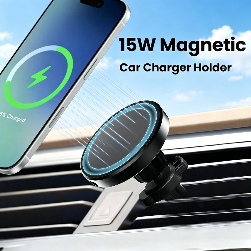 Magnetic Phone Holder For Car Vent - 車載エアコン吹き出し口用マグネット式スマホホルダー ワイヤレス充電スタンド MagSafe対応 iPhone 17 16