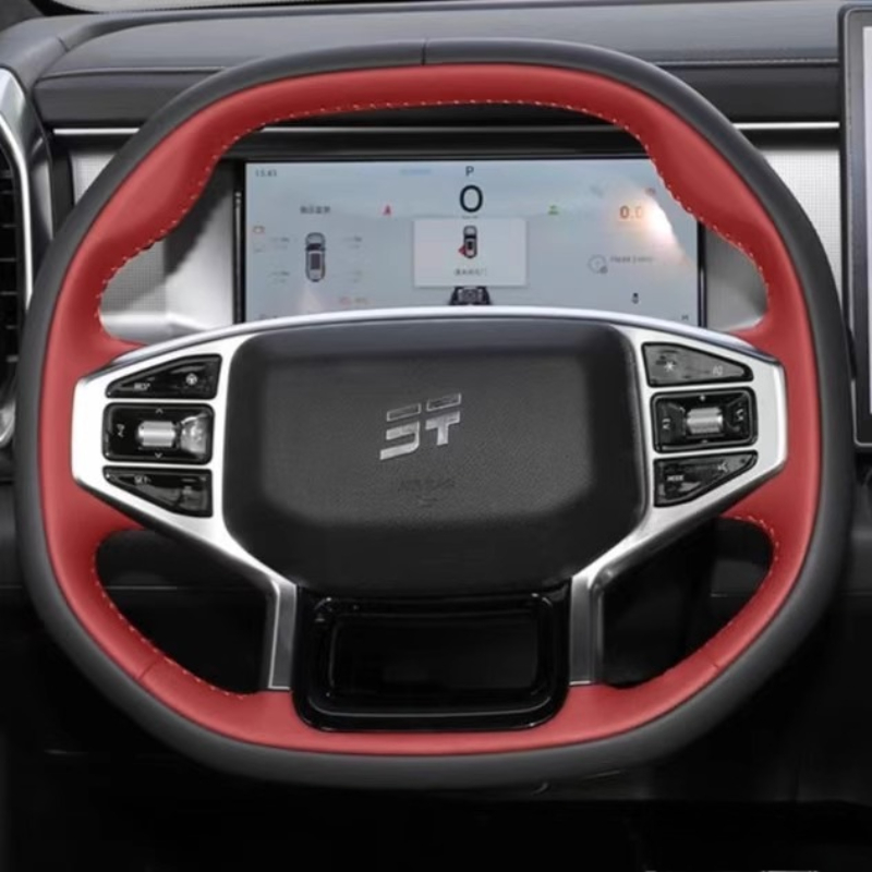 Car Steering Wheel Cover Anti Slip Breathable - 手縫いワインレッドブラック本革車ハンドルカバー Chery Jetour T1 T2 2023