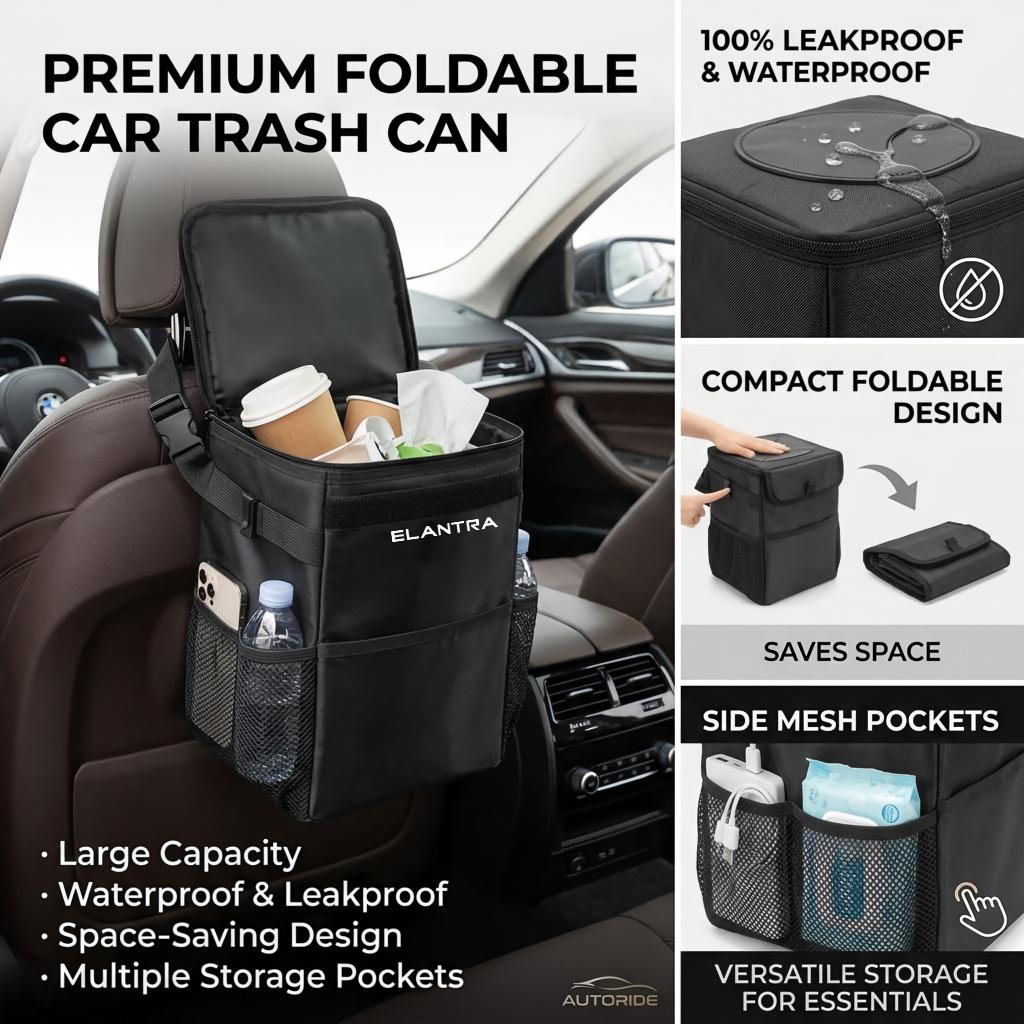 Waterproof Car Trash Can With Lid - 防水仕様の車用ゴミ箱収納バッグ。取り外し可能で持ち運び可能な車内収納バッグ。エラントラ、サンタフェ、ツーソン、エンブレム、IX35、I30、I20、I10に対応。
