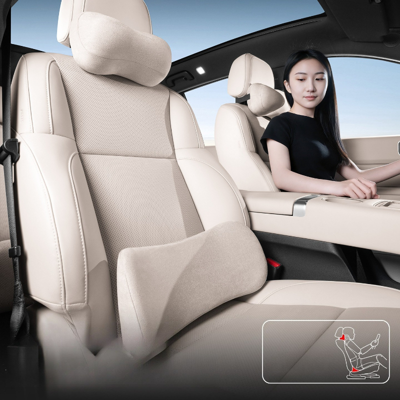 Memory Foam Car Neck Pillow Lumbar Support - スエード製車用ネックピローとランバーサポートセット、人間工学に基づいたメモリーフォームヘッドレストクッション、車内アクセサリー、旅行用品