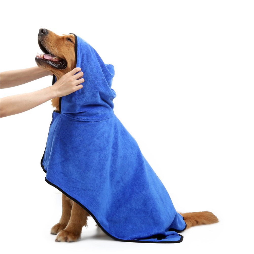 Microfiber Car Drying Towel Super Absorbent - マイクロファイバー製ペット用バスローブ、犬用タオル。速乾性、超吸水性、首周りの調整可能なテープ付き。着脱が簡単で、ソファ、カーペット、車内、ベッド、床などに最適。