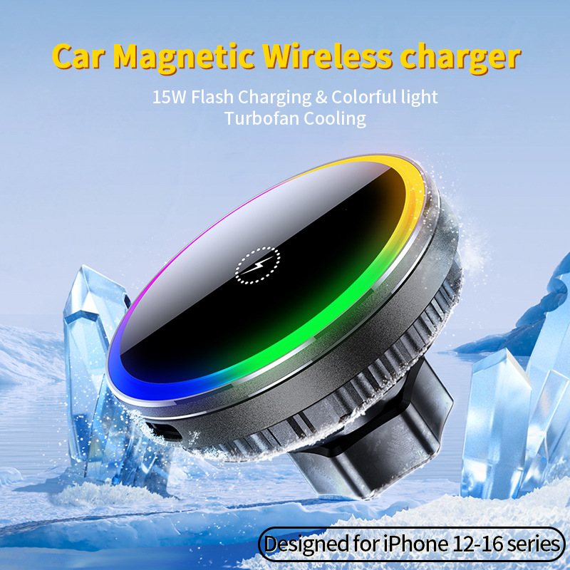 Magnetic Phone Holder For Car Vent - ファン冷却式車載マグネットブラケットワイヤレス充電器 QI1 ワイヤレス急速充電 iPhone 12-17シリーズ対応 車載通風口取り付け型