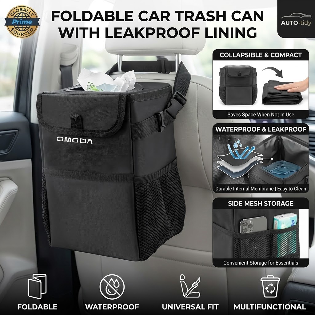 Waterproof Car Trash Can With Lid - 折りたたみ式で持ち運び可能な、漏れ防止・防水機能付きの蓋が付いた、大容量の車載用ゴミ箱。Chery Omoda C5、5、7、8、Pro Plusに対応。