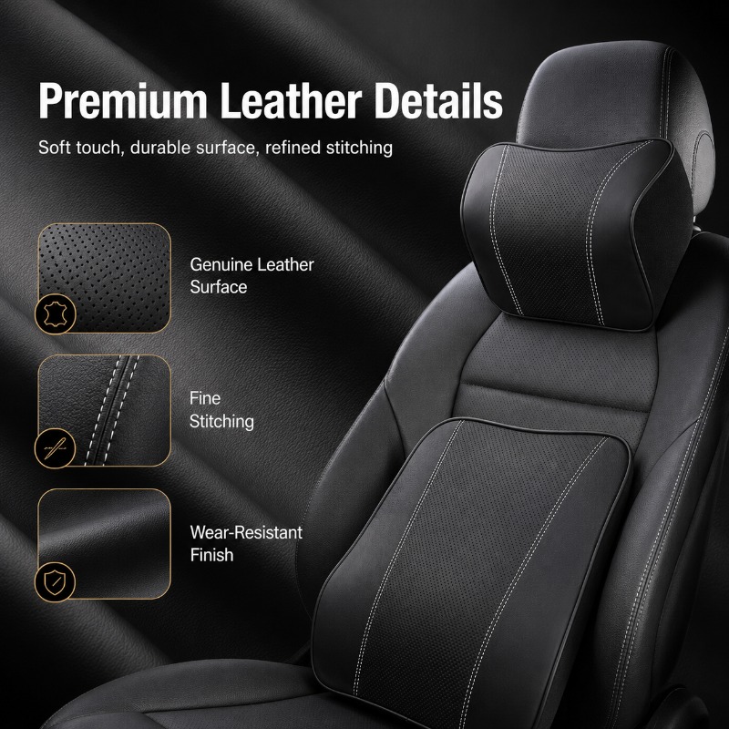 メモリーフォーム車用ネックピロー腰椎サポートクッション本革シ - Memory Foam Car Neck Pillow Lumbar Support のレビューと価格