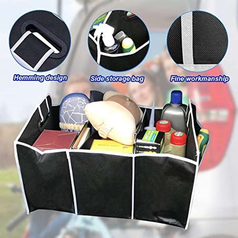 ポータブル3コンパートメント折りたたみ式カートランクオーガナ - Car Trunk Organizer Foldable Storage Box のレビューと価格