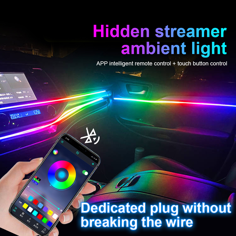 18 in 1 64 カラー RGB シンフォニー車のアンビ - Led Ambient Interior Car Lights App Control のレビューと価格