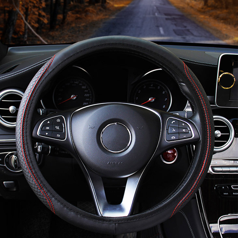 車のステアリングホイールカバーアンチスリップ Pu レザース - Car Steering Wheel Cover Anti Slip Breathable のレビューと価格