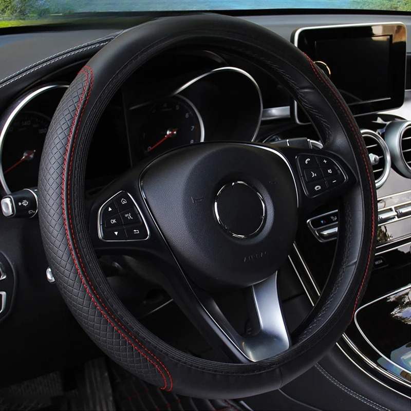 車のステアリングホイールカバーアンチスリップ Pu レザース - Car Steering Wheel Cover Anti Slip Breathable のレビューと価格