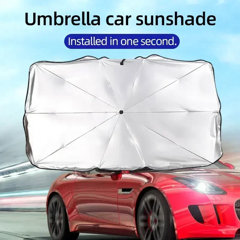 折りたたみ式車用サンシェード傘、銀色の接着剤UVカット断熱ポ - Car Sunshade Windshield Umbrella Foldable のレビューと価格