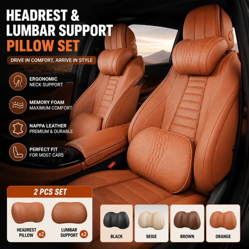 車用ヘッドレストネックピロー、メモリーフォームランバーサポー - Memory Foam Car Neck Pillow Lumbar Support のレビューと価格