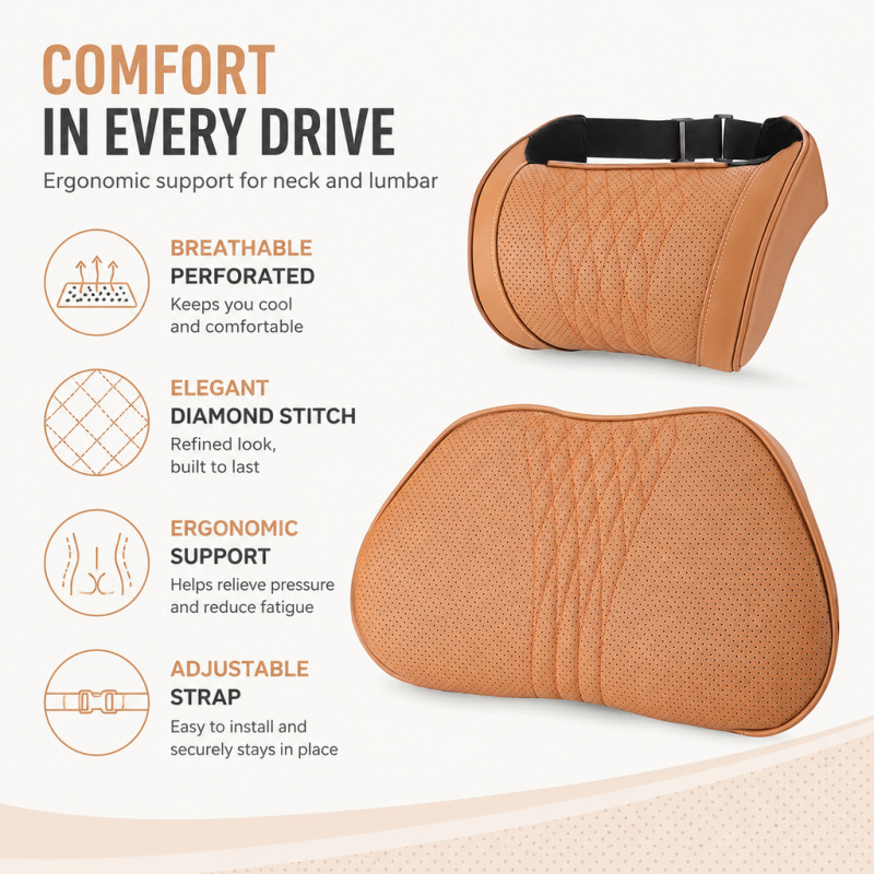 車用ヘッドレストネックピロー、メモリーフォームランバーサポー - Memory Foam Car Neck Pillow Lumbar Support のレビューと価格