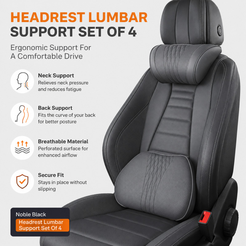 車用ヘッドレストネックピロー、メモリーフォームランバーサポー - Memory Foam Car Neck Pillow Lumbar Support のレビューと価格