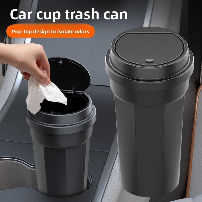 車のゴミ箱防水カップホルダー形状ミニ多機能収納ボックスプッシ - Waterproof Car Trash Can With Lid のレビューと価格