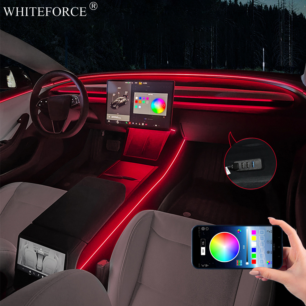 テスラ モデルY ジュニパーLEDインテリアRGBストリーマ - Led Ambient Interior Car Lights App Control のレビューと価格