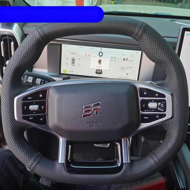 手縫いワインレッドブラック本革車ハンドルカバー Chery  - Car Steering Wheel Cover Anti Slip Breathable のレビューと価格