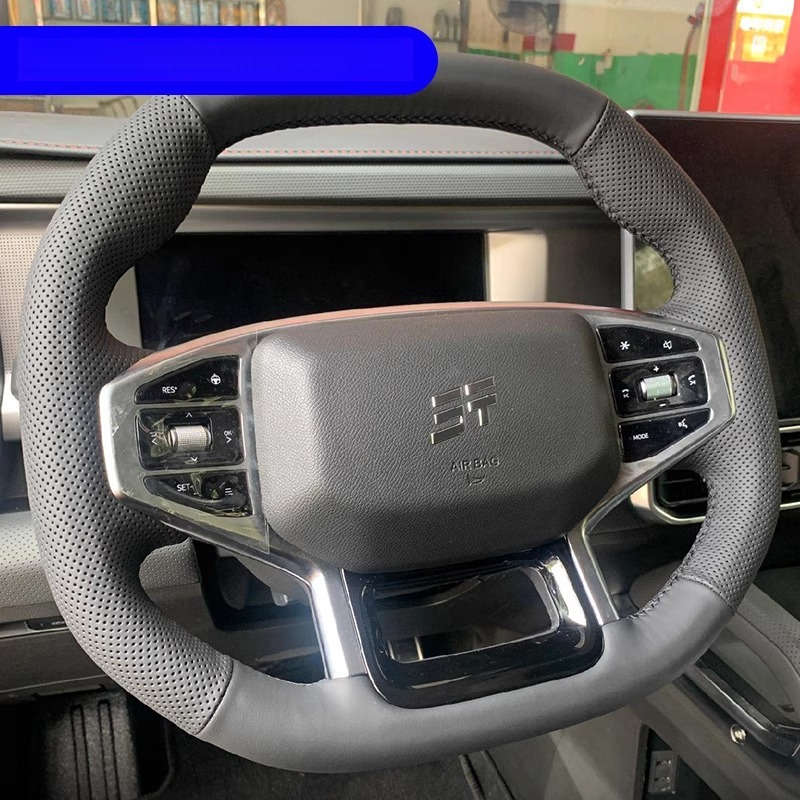 手縫いワインレッドブラック本革車ハンドルカバー Chery  - Car Steering Wheel Cover Anti Slip Breathable のレビューと価格