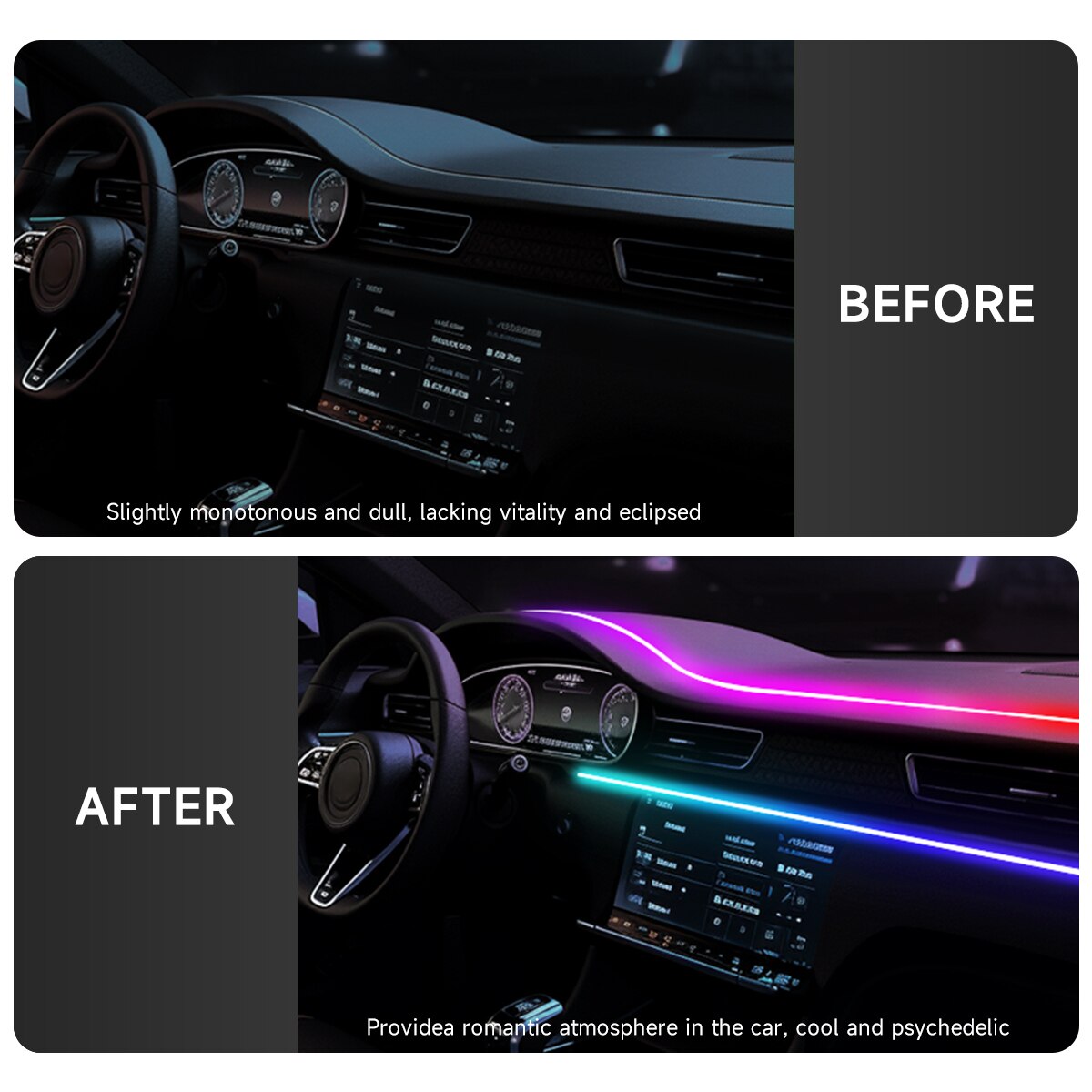 カーLEDアンビエントライトUSB 64色アクリルストリップ - Led Ambient Interior Car Lights App Control のレビューと価格