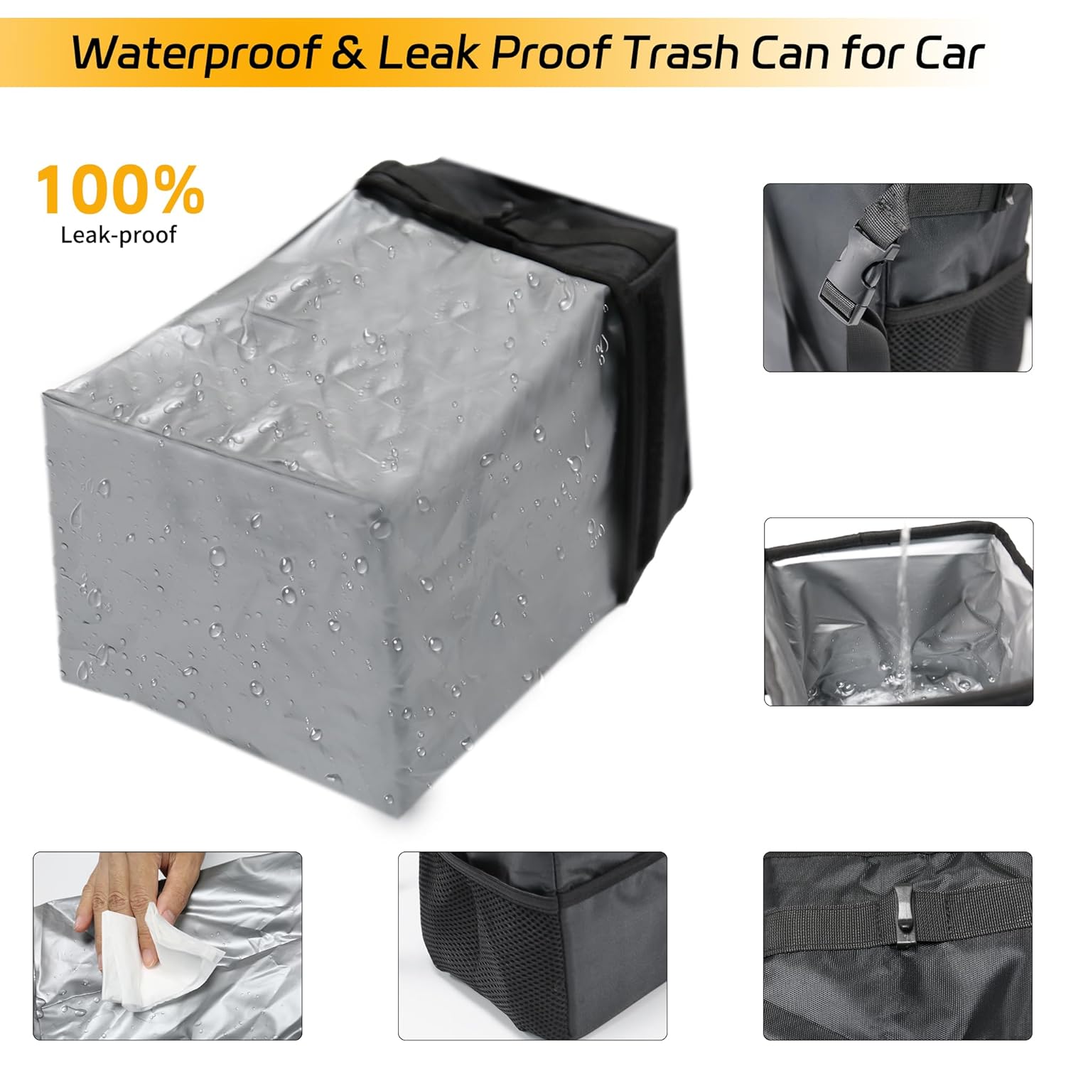 3-in-1 車用ゴミ箱 蓋と防水収納バッグ付き - 車、S - Waterproof Car Trash Can With Lid のレビューと価格