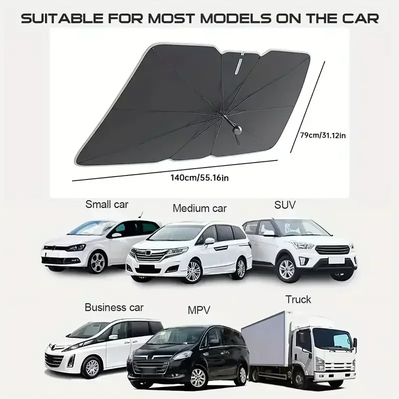 車のフロントガラス用サンシェード傘 折りたたみ式日よけカバー - Car Sunshade Windshield Umbrella Foldable のレビューと価格