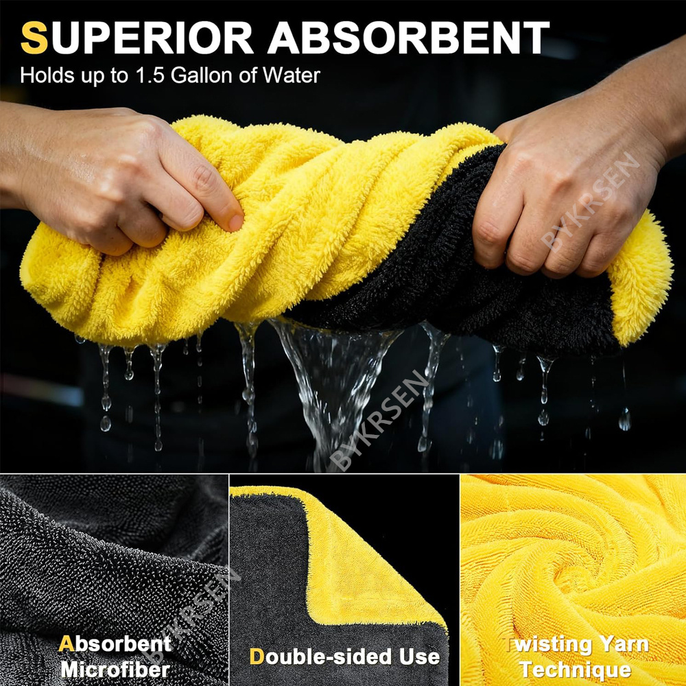 1800GSMの特大マイクロファイバー製洗車タオル。超吸収性 - Microfiber Car Drying Towel Super Absorbent のレビューと価格